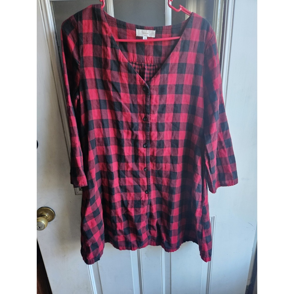 Entro Womens Red Black Buffalo Plaid Tunic Blouse Christmas Shirt Medium